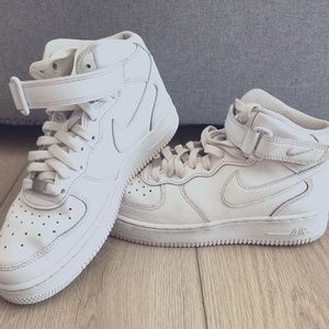 Nike Air Force Ones - High Top / Velcro Top - White on White - size 6 youth